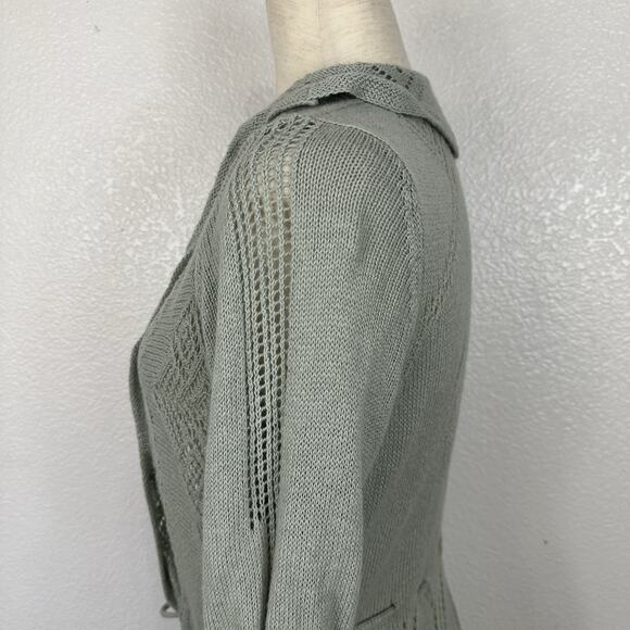 Anthropologie Sparrow Cardigan Sweater Medium Green Cotton Lambswool Knit Boho - Picture 7 of 14